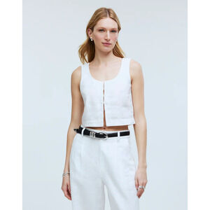 Madewell Scoopneck Crop Tank 100% Linen White Preppy 4